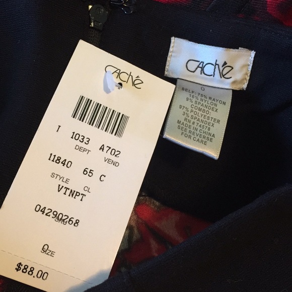 Vintage CACHE Size 0 Rose Print Pencil Skirt Print Stripe Dark Romantic $88 NEW - Picture 5 of 8